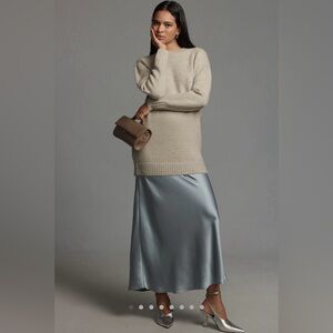 By Anthropologie Long-Sleeve Twofer Sweater Slip Midi Dress in Gray size XS